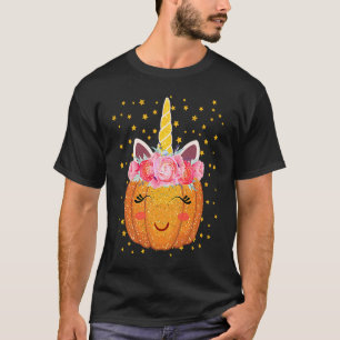 Unicorn Pumpkin Floral Thanksgiving Halloween T-shirt