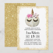 Unicorn Pumpkin Gold Glitter Baby shower Kaart (Voorkant / Achterkant)