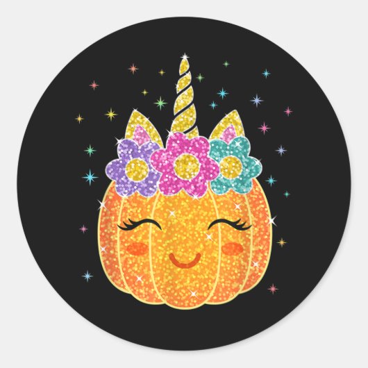 Unicorn Pumpkin Halloween Thanksgiving Ronde Sticker (Voorkant)