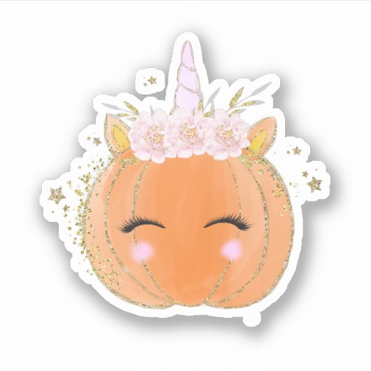 Unicorn Pumpkin Halloween Thanksgiving Sticker (Voorkant)