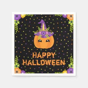 Unicorn Pumpkin Happy Halloween Black Napkins Servet