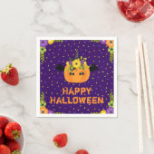Unicorn Pumpkin Happy Halloween Paars Napkins Servet (Insitu)