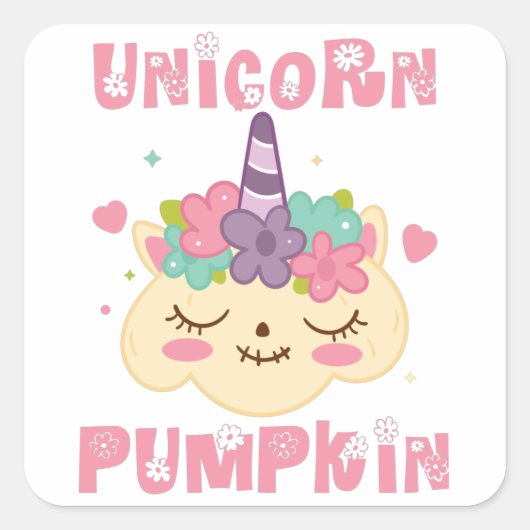 Unicorn Pumpkin Princess Vierkante Sticker (Voorkant)