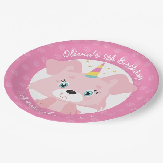 Unicorn Puppy Birthday Papieren Bordje (Gekanteld)