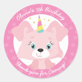 Unicorn Puppy Birthday Ronde Sticker