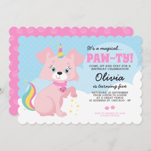 Unicorn Puppy - Dag van het meisje van de unipuppy Kaart (Voorkant / Achterkant)