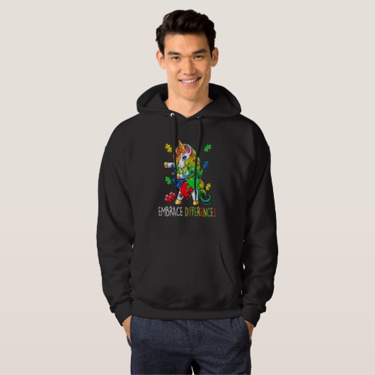 Unicorn Puzzle Autism Awareness Embrace Difference Hoodie (Voorkant volledig)