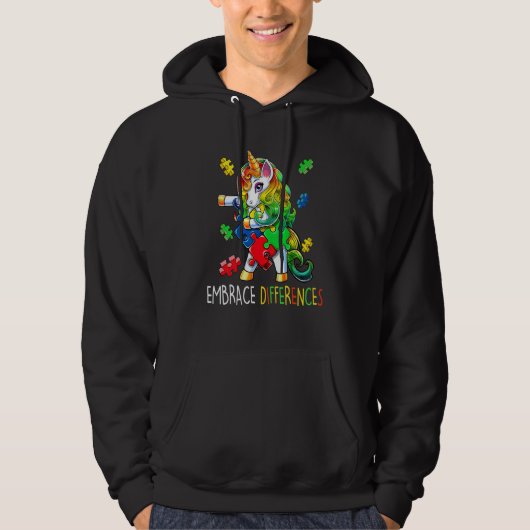 Unicorn Puzzle Autism Awareness Embrace Difference Hoodie (Voorkant)