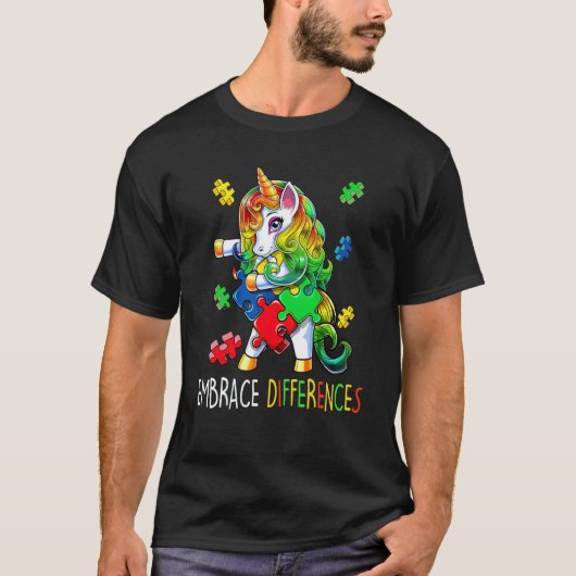 Unicorn Puzzle Autism Awareness Embrace Difference T-shirt (Voorkant)