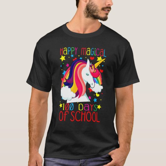 Unicorn Rainbow 100th Days Happy Magical 100 Days T-shirt (Voorkant)