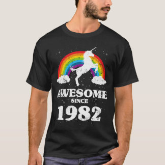 Unicorn Rainbow 1982 Birthday Retro Vintag T-shirt