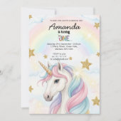 Unicorn Rainbow 1st Birthday Party Invitation Kaart (Voorkant)