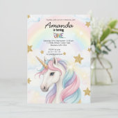 Unicorn Rainbow 1st Birthday Party Invitation Kaart (Staand voorkant)