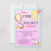 Unicorn Rainbow 1st Birthday Party Kaart (Voorkant)