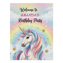 Unicorn Rainbow 1st Birthday Party Welcome Poster