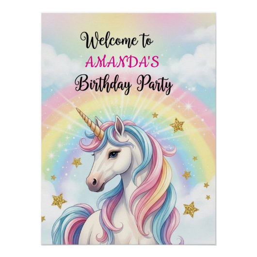 Unicorn Rainbow 1st Birthday Party Welcome Poster (Voorkant)