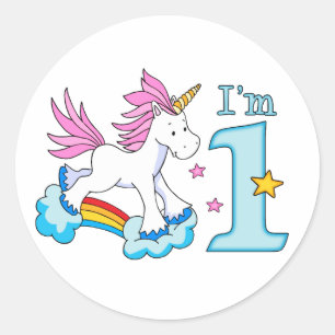 Unicorn Rainbow 1st Birthday Ronde Sticker