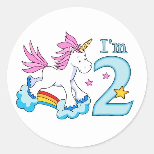 Unicorn Rainbow 2e verjaardag Ronde Sticker (Voorkant)