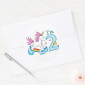 Unicorn Rainbow 2e verjaardag Ronde Sticker (Envelop)