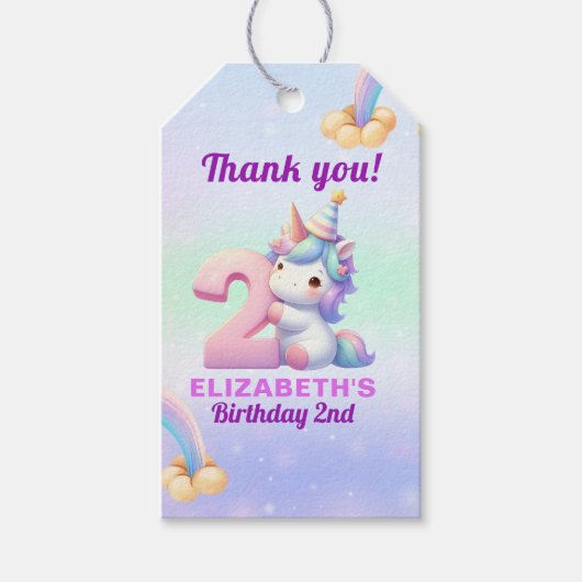 Unicorn Rainbow 2nd Birthday Party  Cadeaulabel (Voorkant)