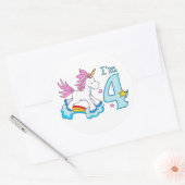 Unicorn Rainbow 4th Birthday Ronde Sticker (Envelop)