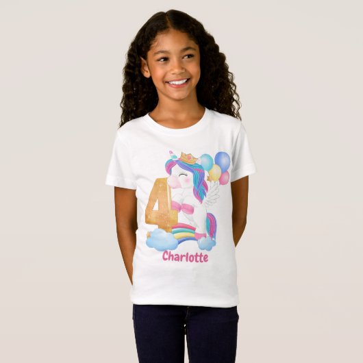 Unicorn Rainbow 4th Birthday T-shirt (Voorkant volledig)
