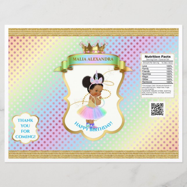 Unicorn Rainbow Afro Puffs Baby Girl Chip (Voorkant)