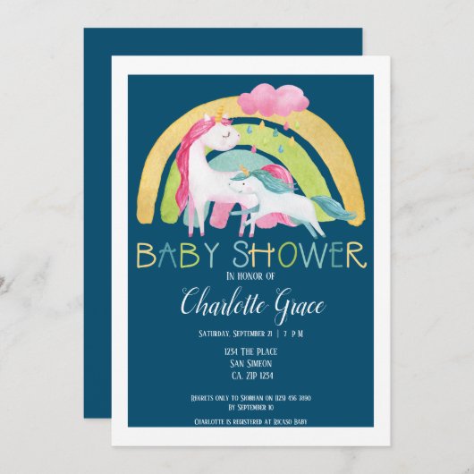 Unicorn Rainbow Baby shower Boy of Unisex Aankondiging (Voorkant / Achterkant)