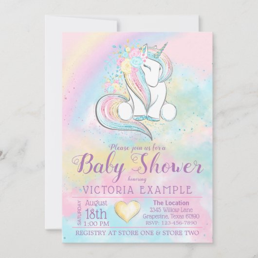 Unicorn Rainbow Baby shower Uitnodiging (Voorkant)