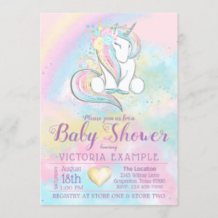 Unicorn Rainbow Baby shower Uitnodiging