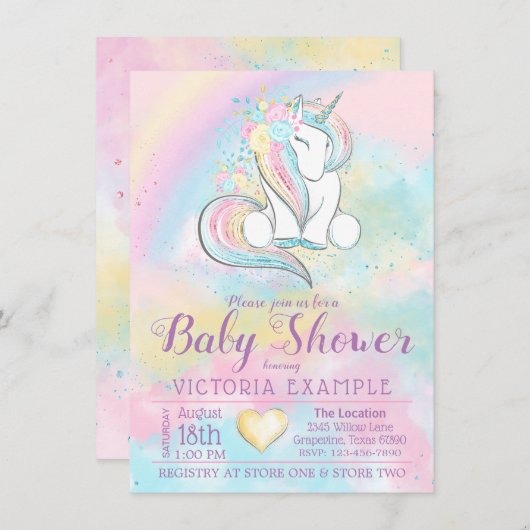 Unicorn Rainbow Baby Shower-uitvindingen Kaart (Voorkant / Achterkant)
