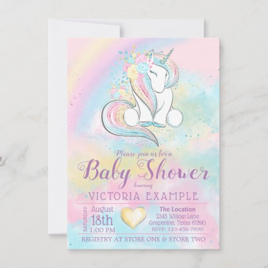 Unicorn Rainbow Baby Shower-uitvindingen Kaart (Voorkant)