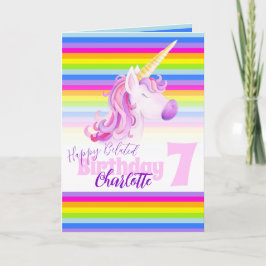 Unicorn rainbow belated 7th Birthday card Kaart