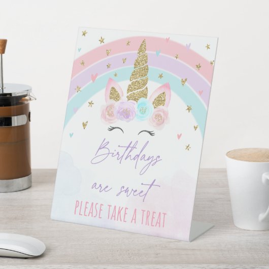 Unicorn Rainbow Birthday-behandelingen Reclamebord Met Voetstuk (Insitu)