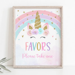 Unicorn Rainbow Birthday Favor Sign Poster