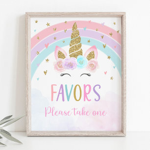 Unicorn Rainbow Birthday Favor Sign Poster
