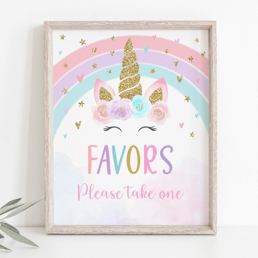 Unicorn Rainbow Birthday Favor Sign Poster