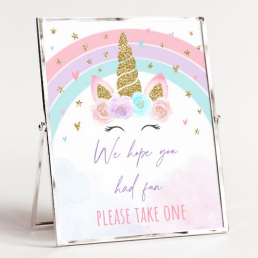 Unicorn Rainbow Birthday Favor Sign Poster