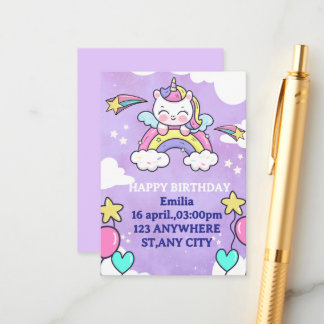 Unicorn Rainbow Birthday Invitation Enclosure Card Informatiekaartje