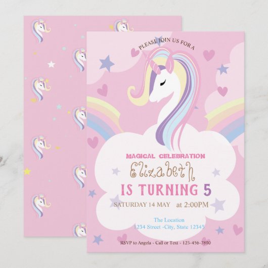 Unicorn Rainbow Birthday Kaart (Voorkant / Achterkant)