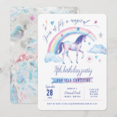 Unicorn Rainbow Birthday Party Invitation Kaart (Voorkant / Achterkant)