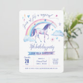 Unicorn Rainbow Birthday Party Invitation Kaart (Staand voorkant)