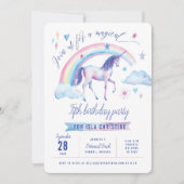 Unicorn Rainbow Birthday Party Invitation Kaart (Voorkant)
