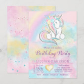 Unicorn Rainbow Birthday Party Invitations Kaart (Voorkant / Achterkant)
