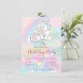 Unicorn Rainbow Birthday Party Invitations Kaart (Staand voorkant)