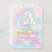 Unicorn Rainbow Birthday Party Invitations Kaart (Voorkant)
