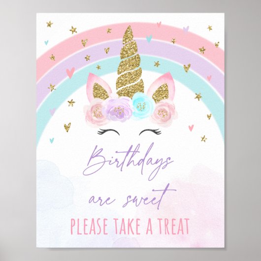 Unicorn Rainbow Birthday TreSign Poster (Voorkant)