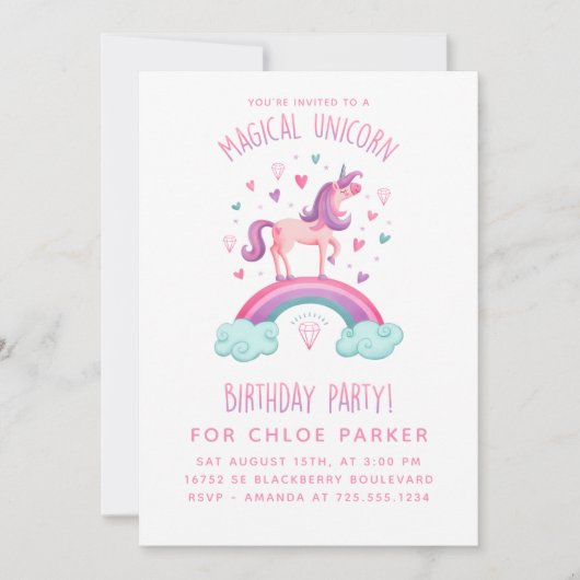 Unicorn Rainbow Birthday Uitnodiging (Voorkant)