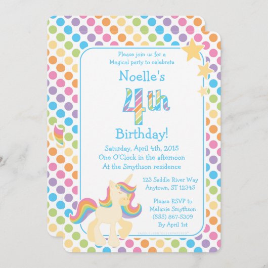 Unicorn Rainbow Birthday Uitnodiging (Voorkant / Achterkant)