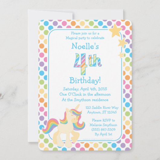 Unicorn Rainbow Birthday Uitnodiging (Voorkant)